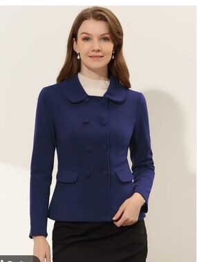Allegra K women’s Peter Pan collar peacoat Double-Breasted Short Coat Size XS